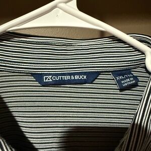Cutter & Buck Men's Striped Shirt - Black and White ETSU